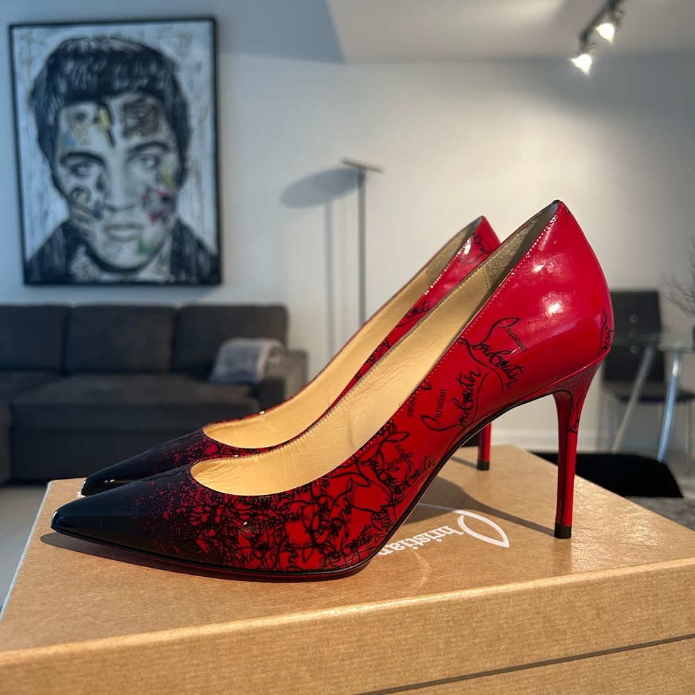 Christian Louboutin Decollette 554 Patent Degraloubi Ombre Logo Black Red Pumps